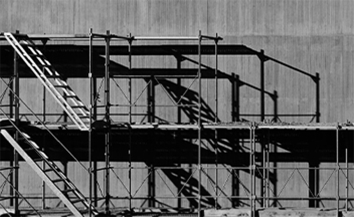 Scaffolding next to building.