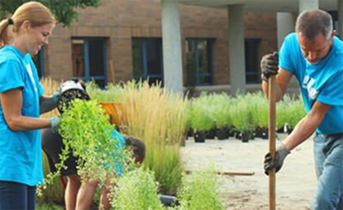Man and woman gardening.