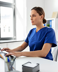 medical professional at computer.